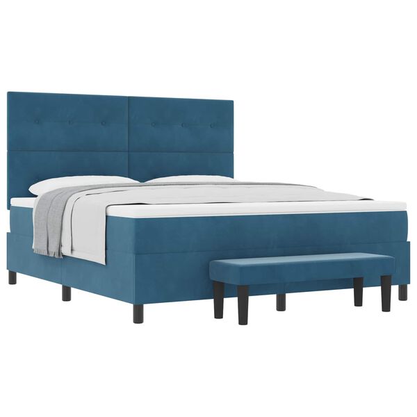 vidaXL Cama Box com colch&atilde;o Azul escuro 180 x 200 cm Veludo