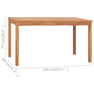 vidaXL Mesa de jantar p/ jardim 140x80x77 madeira de teca maciça