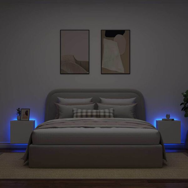 vidaXL M&oacute;veis de parede p/ TV com luzes LED 2 pcs 40,5x35x40 cm branco