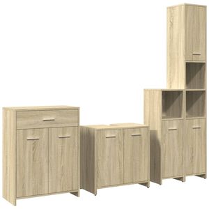 vidaXL 4 pcs conj. m&oacute;veis casa banho derivados madeira carvalho sonoma