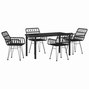 vidaXL Conjunto de Jantar para Jardim 5 pcs Preto A&ccedil;o revestido a p&oacute;