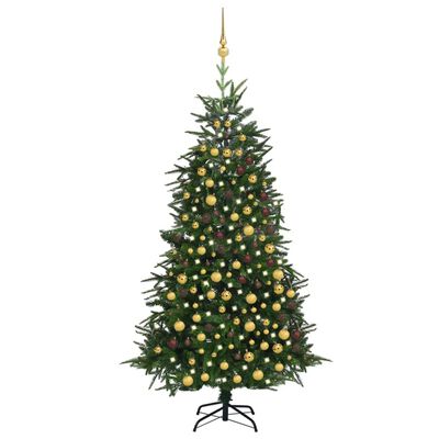 vidaXL Árvore Natal artificial c/ luzes LED e bolas 240cm PVC/PE verde
