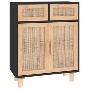 vidaXL Aparador 60x30x75 cm pinho maci&ccedil;o/vime natural preto