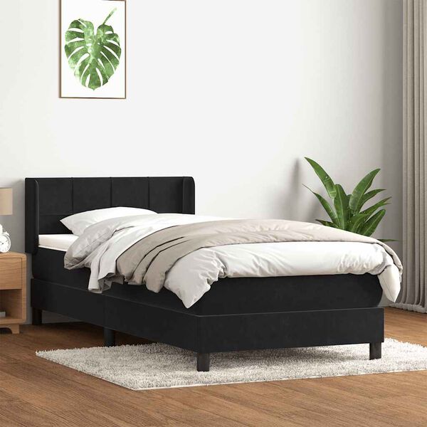 vidaXL Cama com molas/colch&atilde;o preto 80x210 cm veludo