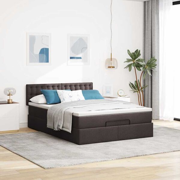 vidaXL Cama otomana com colch&atilde;o & LEDs 140x190 cm castanho escuro