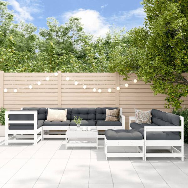 vidaXL 10 pcs conjunto lounge de jardim pinho maciço branco