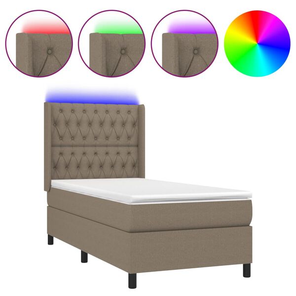 vidaXL Cama box spring colch&atilde;o/LED 100x200cm tecido cinza-acastanhado