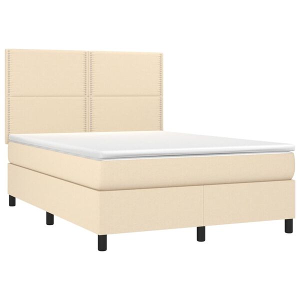 vidaXL Cama com molas/colch&atilde;o 140x200 cm tecido cor creme