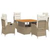 vidaXL 5 pcs conjunto de jantar p/ jardim com almofad&otilde;es vime PE bege