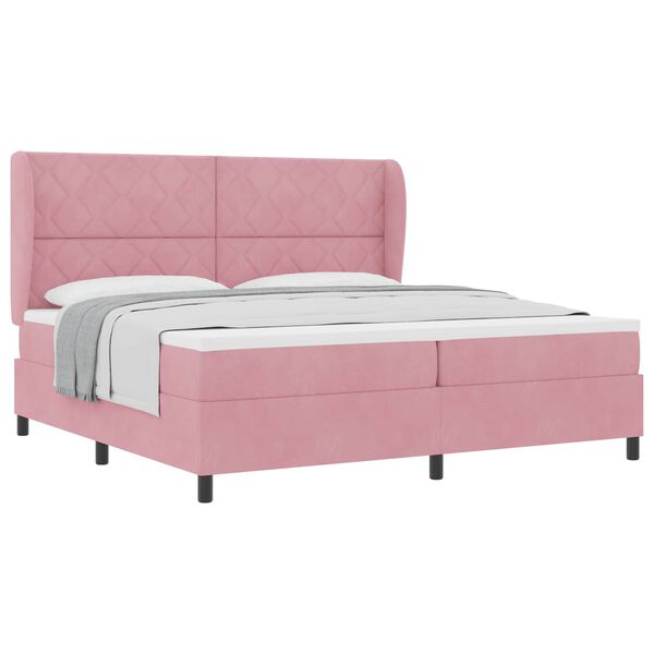 vidaXL Cama Box com colch&atilde;o com cabeceira Rosa 200 x 200 cm Poli&eacute;ster