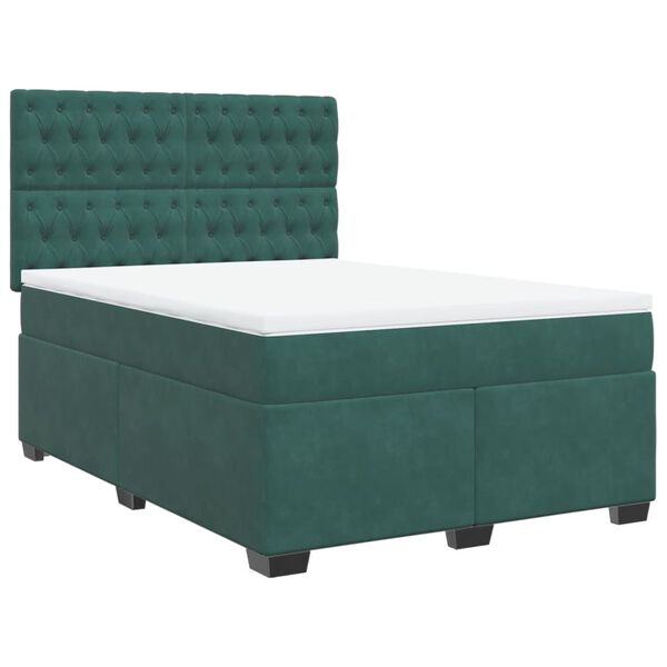 vidaXL Cama com molas/colch&atilde;o 140x190 cm veludo verde-escuro