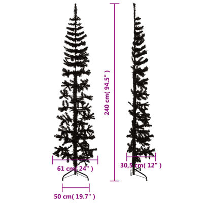 vidaXL Meia árvore de Natal fina com suporte 240 cm preto