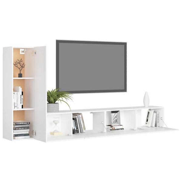 vidaXL 3 pcs conjunto de m&oacute;veis de TV derivados de madeira branco