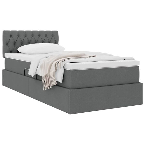 vidaXL Cama com arruma&ccedil;&atilde;o e colch&atilde;o Cinza Escuro 90 x 200 cm