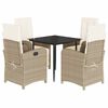 vidaXL 5 pcs conjunto de jantar p/ jardim com almofad&otilde;es vime PE bege