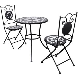 vidaXL Conjunto bistr&ocirc; azulejos de cer&acirc;mica 3 pcs preto e branco