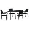 vidaXL Conjunto de Jantar para Jardim com almofada 5 pcs Preto vime PE