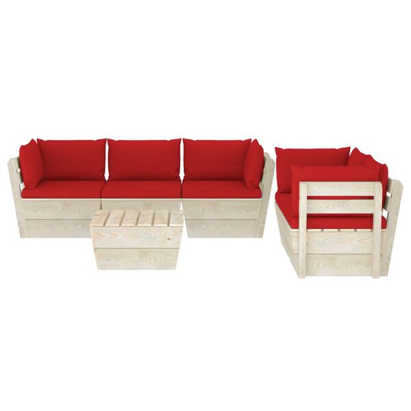 vidaXL 6 pcs conjunto lounge de paletes + almofad&otilde;es madeira de abeto