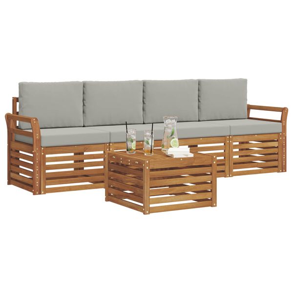 vidaXL Conjuntos de sof&aacute;s com almofada 5 pcs Cinza Natural e Claro