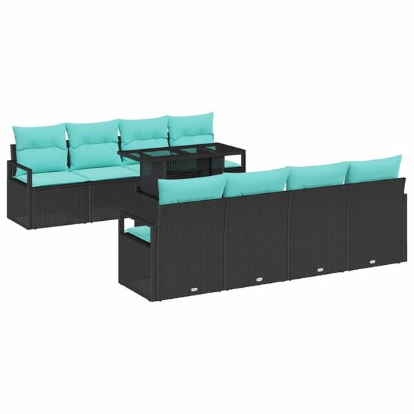 vidaXL Conjunto de Sof&aacute; de Jardim 7 pcs Preto e azul vime PE