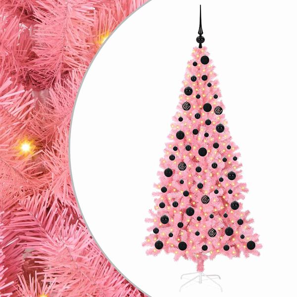 vidaXL &Aacute;rvore de Natal com 300 LEDs com suporte Rosa 180 cm PVC