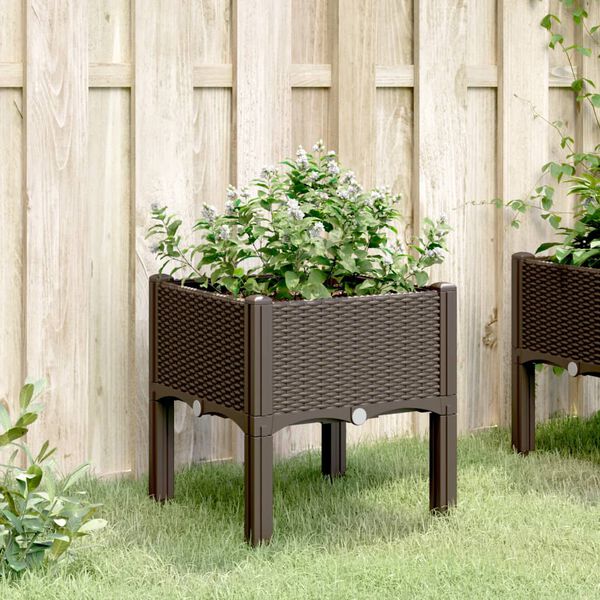 vidaXL Vaso/floreira de jardim c/ pernas 40x40x42 cm PP castanho