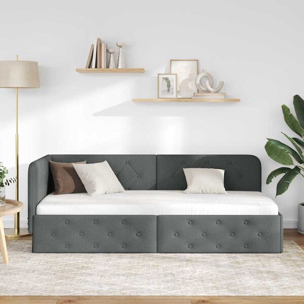 vidaXL Estrutura de Cama de Canto Cinza Escuro 80 x 200 cm tecido