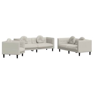 vidaXL 3 pcs conjunto de sofás com almofadas veludo cor creme
