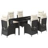 vidaXL 7 pcs conjunto de jantar p/ jardim c/ almofad&otilde;es vime PE preto