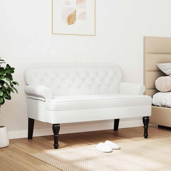 vidaXL Banco Chesterfield Branco 119,5 x 64,5 x 75 cm Couro Sint&eacute;tico
