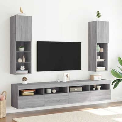 vidaXL Móveis de TV com luzes LED 2 pcs 30,5x30x102 cm cinzento sonoma