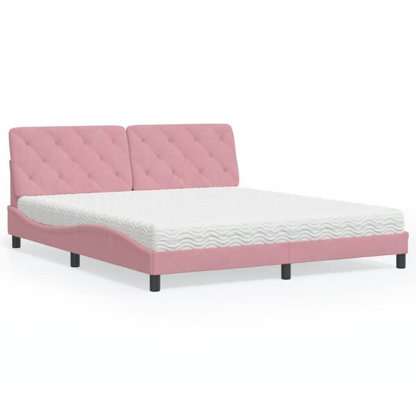 vidaXL Cama com colch&atilde;o 180x200 cm veludo rosa