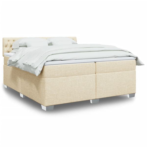 vidaXL Cama com molas/colch&atilde;o 200x200 cm tecido cor creme