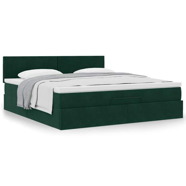 vidaXL Estrutura de cama otomana com colch&atilde;o 160x200 cm verde escuro
