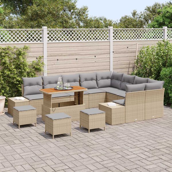 vidaXL Conjunto de Sof&aacute; de Jardim 13 pcs Bege e Cinza Claro