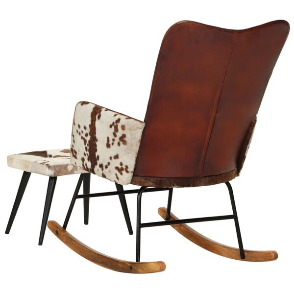 vidaXL Cadeira de baloi&ccedil;o com apoio de p&eacute;s couro genu&iacute;no castanho