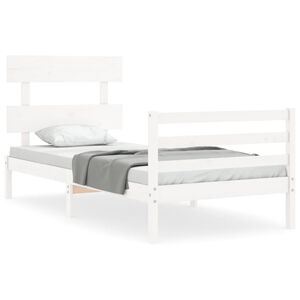 vidaXL Estrutura de cama com cabeceira 100x200cm madeira maci&ccedil;a branco