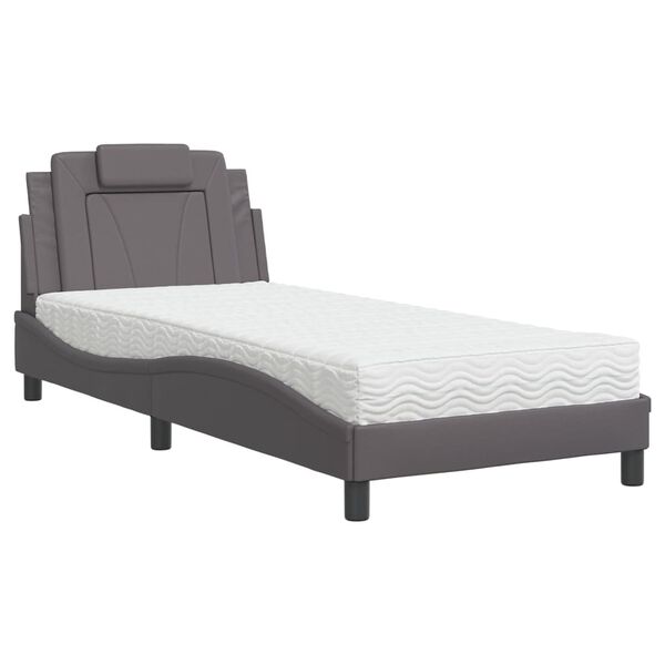 vidaXL Cama Viana com colch&atilde;o 80x200 cm couro artificial cinzento