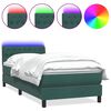 vidaXL Cama box spring c/ colch&atilde;o e LED 90x220 cm veludo verde-escuro