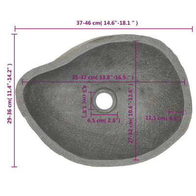 vidaXL Lavatório pedra do rio oval 37-46 cm