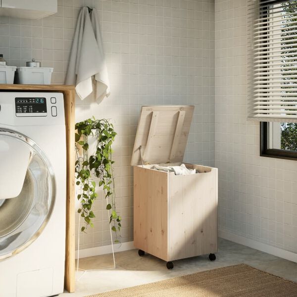 vidaXL Cesto de roupa com rodas RANA 45x45x64 cm pinho maciço