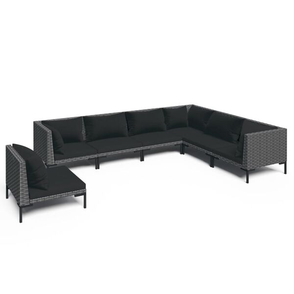 vidaXL 7 pcs conj. lounge jardim c/ almofadões vime PE cinzento-escuro