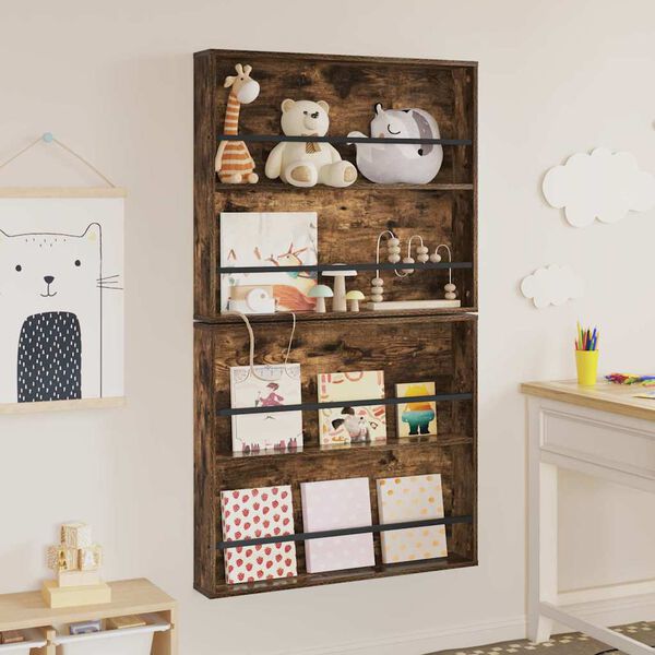 vidaXL Estante de Revistas 2 pcs Carvalho Defumado 80 x 12 x 70 cm