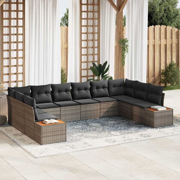 vidaXL Conjunto de Sof&aacute; de Jardim 10 pcs Cinzeto Rattan Sint&eacute;tico
