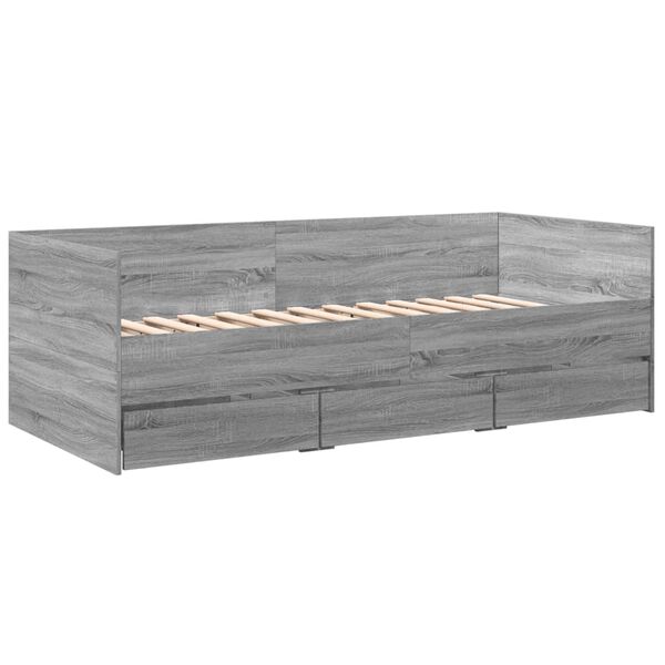 vidaXL Sof&aacute;-cama com gavetas sem colch&atilde;o 90x190 cm cinzento sonoma