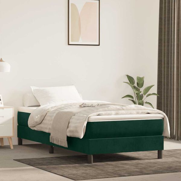 vidaXL Estrutura de cama com molas 90x190 cm veludo verde-escuro