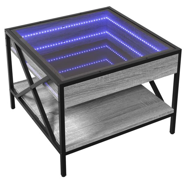 vidaXL Mesa de centro luzes LED Infinity 50x50x38 cm cinzento sonoma