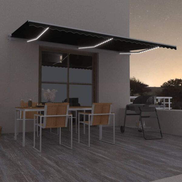 vidaXL Toldo autom&aacute;tico com LED e sensor de vento 600x350 cm antracite