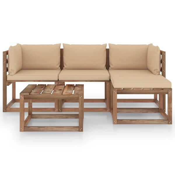 vidaXL 5 pcs conjunto lounge de jardim c/ almofad&otilde;es bege
