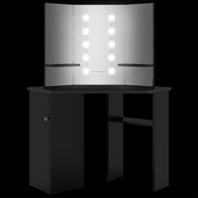vidaXL Toucador de canto com LED 111x54x141,5 cm preto